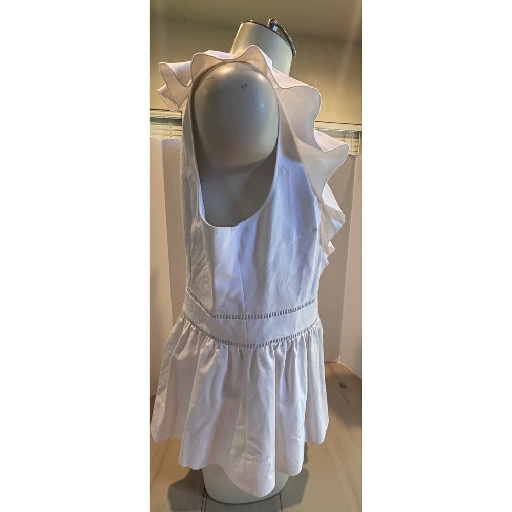 Kate Spade New York White Ruffle V-Neck Peplum Top Sleeveless Size 14 NJMU9053 - Picture 14 of 16